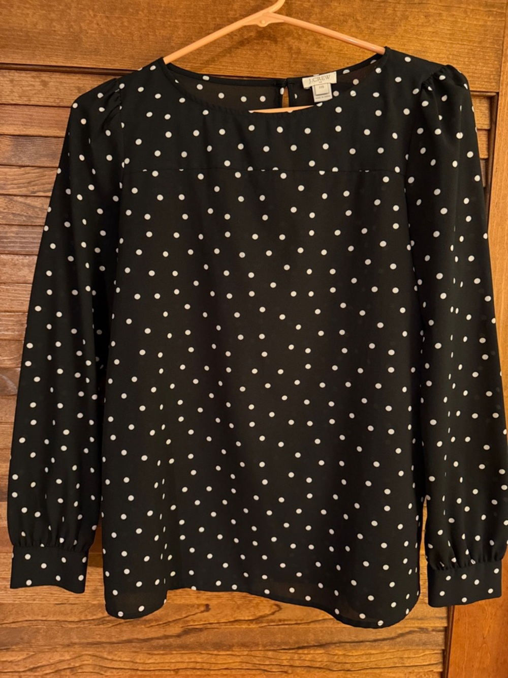 J. Crew Black Polka Dot Long-Sleeve Blouse